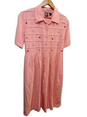 Chandler Hill Embroidered Linen Blend Midi Dress L Vintage Cottagcore Prairie